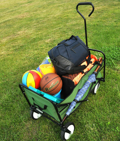 Folding Wagon Garden Shopping Beach Cart (Green)