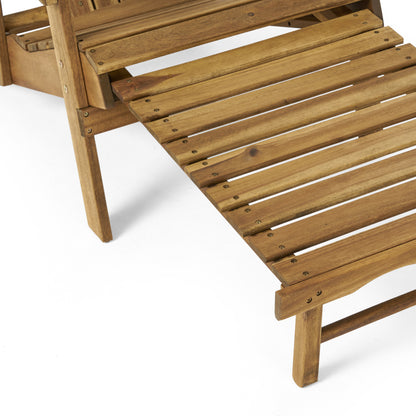 Katherine Outdoor Acacia Adirondack Natural Lounge Chair with Pull Out Footstool