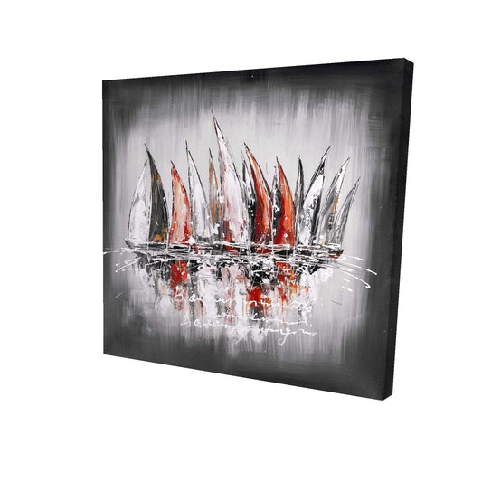 Sailboats with paint splash - 32x32 Print on canvas