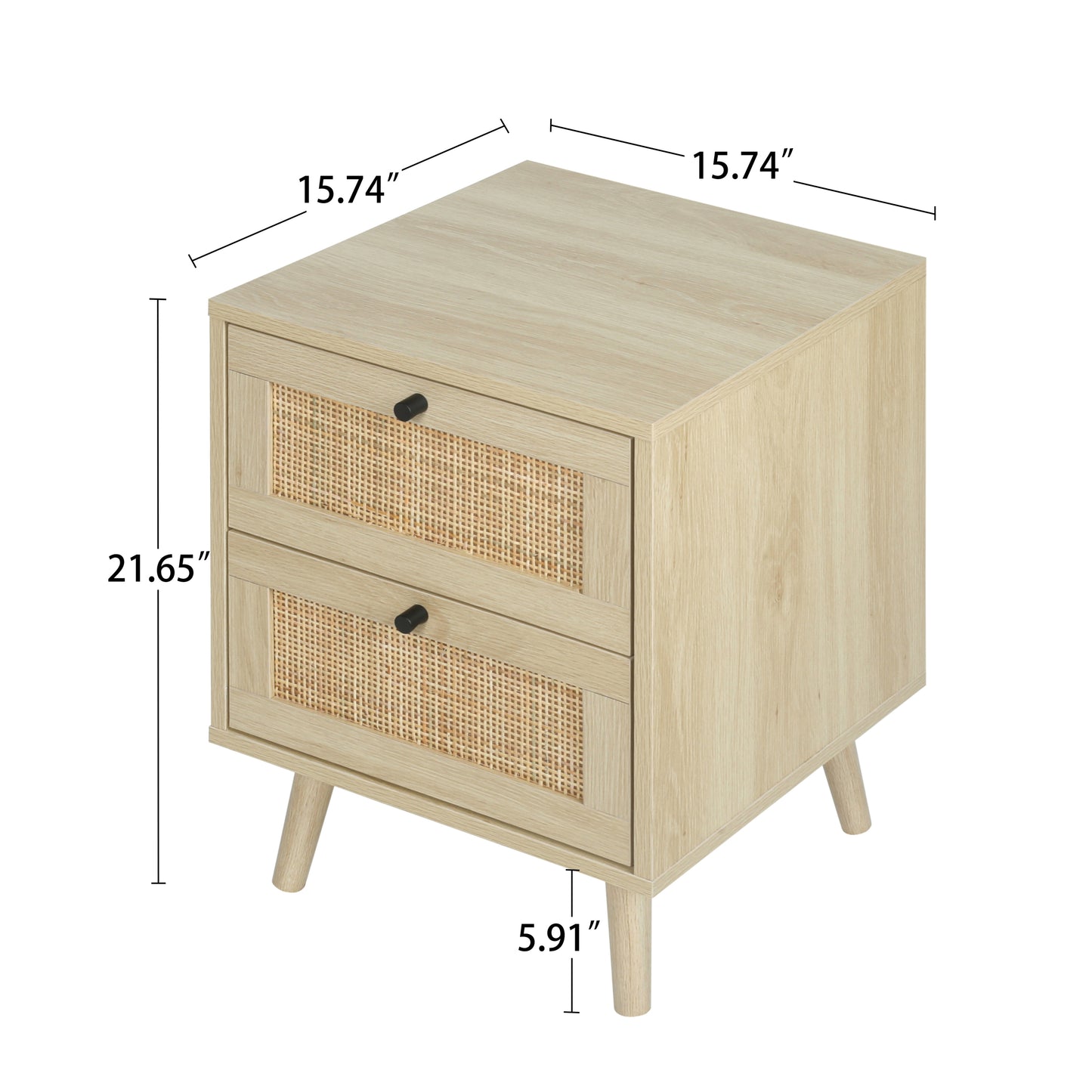 Rattan Nightstand,Bedside Table with 2 Rattan Drawers,Ratten End Table with Storage, Light Wood Rattan Accent Table for Living Room Bedroom,Natural