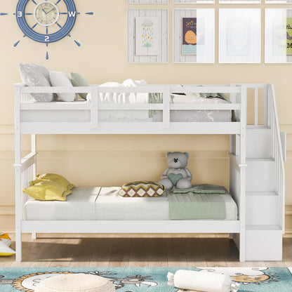 Stairway Twin-Over-Twin Bunk Bed with Storage and Guard Rail for Bedroom, Dorm, White color(OLD SKU :LP000109AAK)