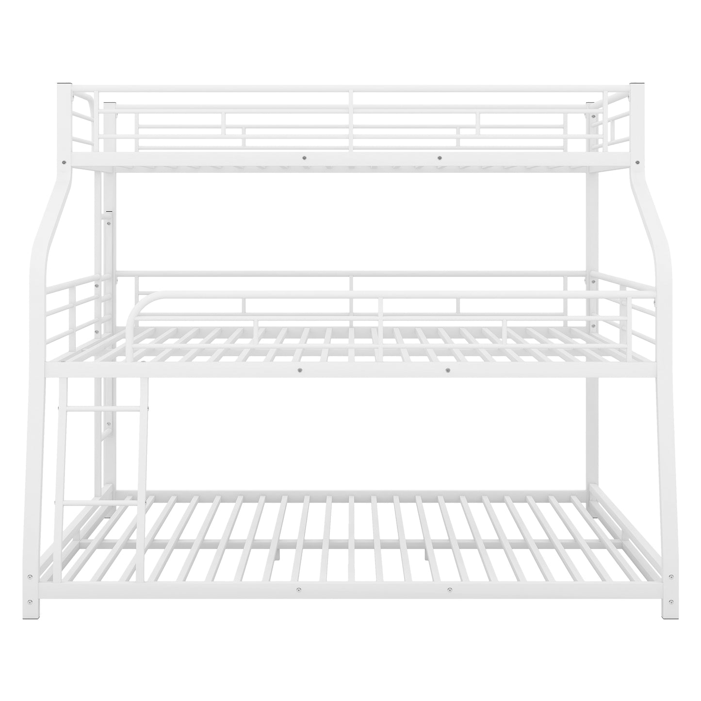 Twin XL/Full XL/Queen Triple Bunk Bed with Long and Short Ladder and Full-Length Guardrails,White