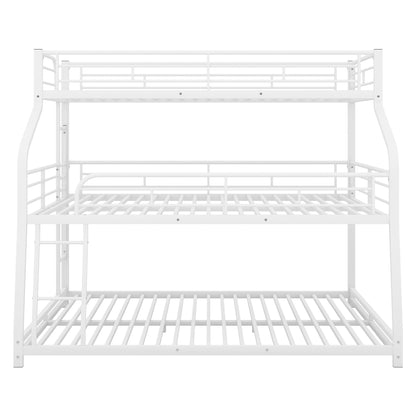 Twin XL/Full XL/Queen Triple Bunk Bed with Long and Short Ladder and Full-Length Guardrails,White