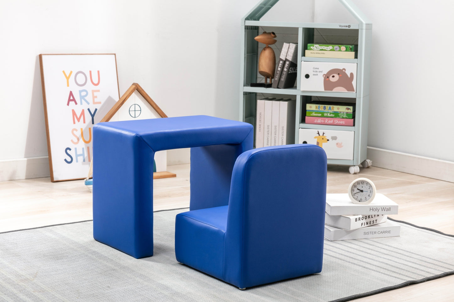 Blue Color 1pc Convertible Armchair/Table for Kids