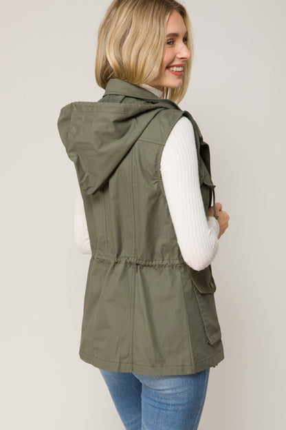 Hoodied Military Anorak Utility Vest Jacket