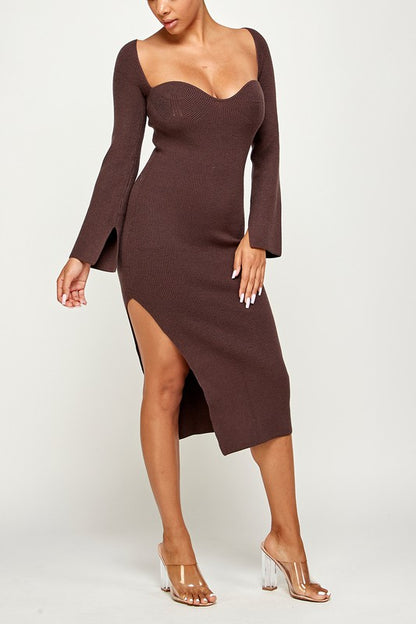 Bare neck sweater midi dress