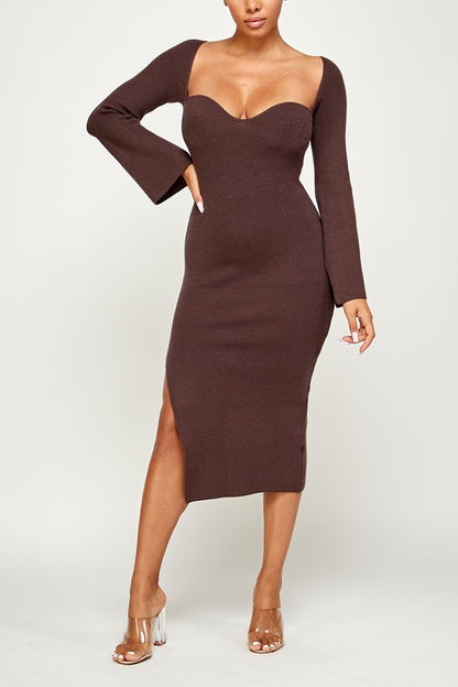 Bare neck sweater midi dress