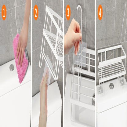 Over The Toilet Storage, Bathroom Organizer Shelves, Multifunctional Toilet Rack with Adhesive Base and Hooks,No Drilling Space Saver with Wall Mounting Design