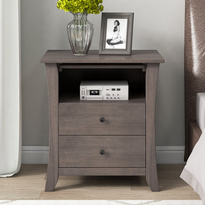 Multifunctional Storage Nightstand with 2 Drawers and an open cabinet,Grey