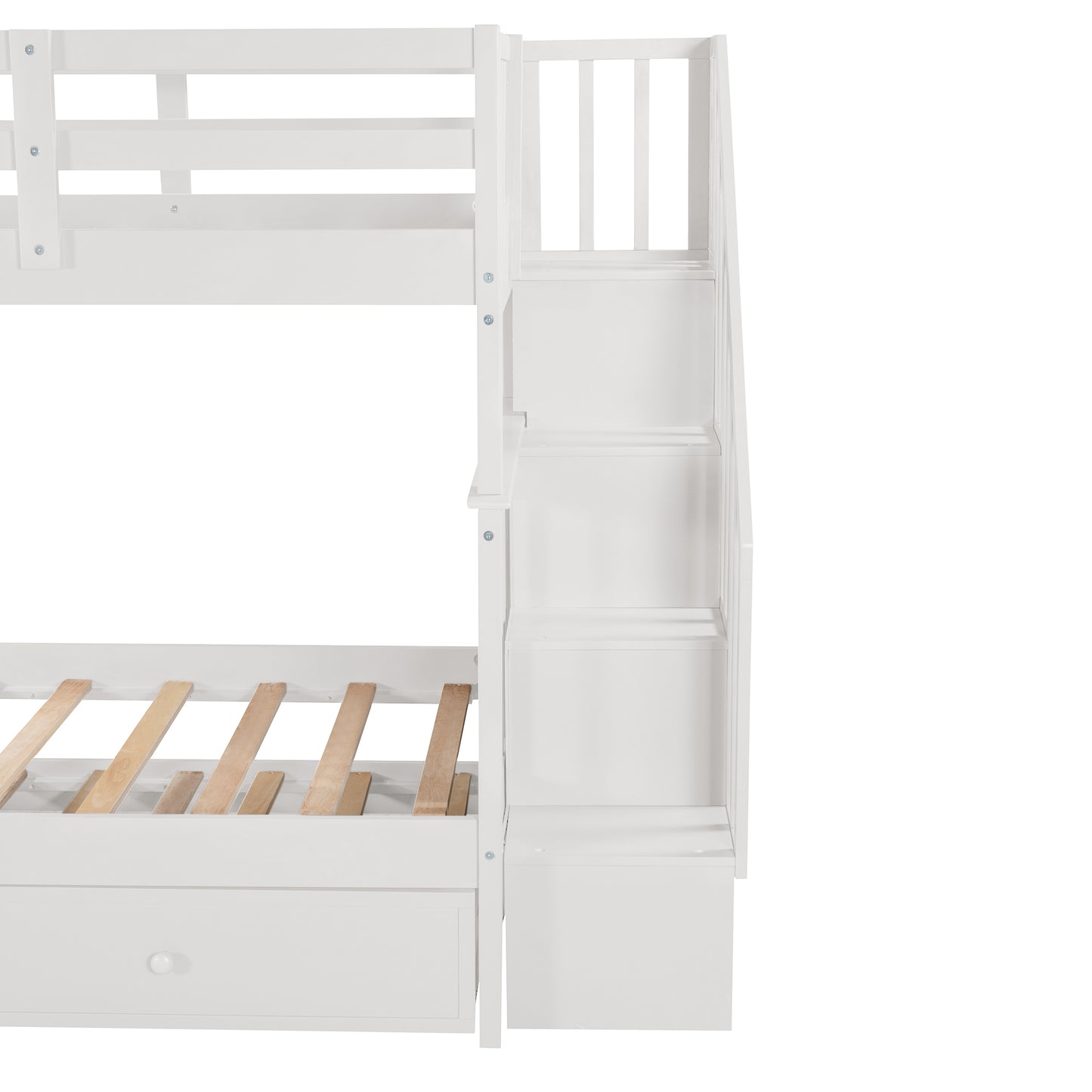 Stairway Twin-Over-Twin Bunk Bed with Twin size Trundle for Bedroom, Dorm, Adults, White( old sku: LP000209AAK )