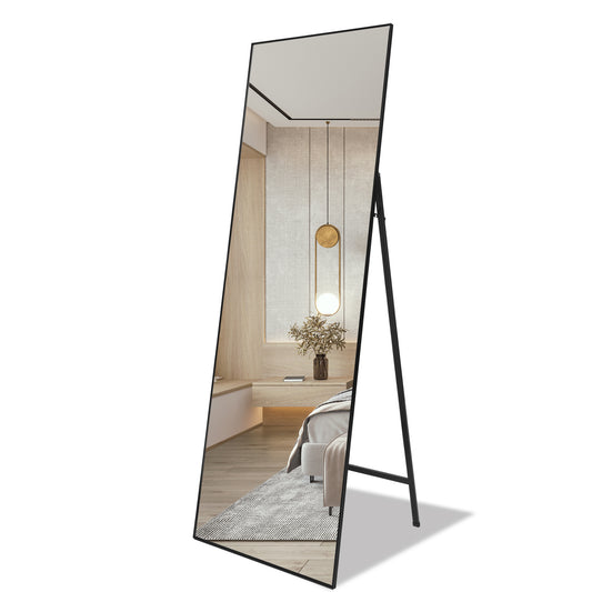 Full Length Mirror Standing Black 65’’x22’’ for Bedroom with Aluminum Frame, Large Full Body Floor Mirror Wall Hanging or Leaning Modern Decor for Dressing, Living Room, Entryway or Dorm