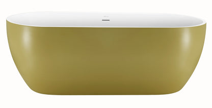 65" 100% Acrylic Freestanding Bathtub，Contemporary Soaking Tub，White inside and gold outside