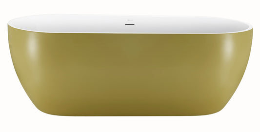 65" 100% Acrylic Freestanding Bathtub，Contemporary Soaking Tub，White inside and gold outside