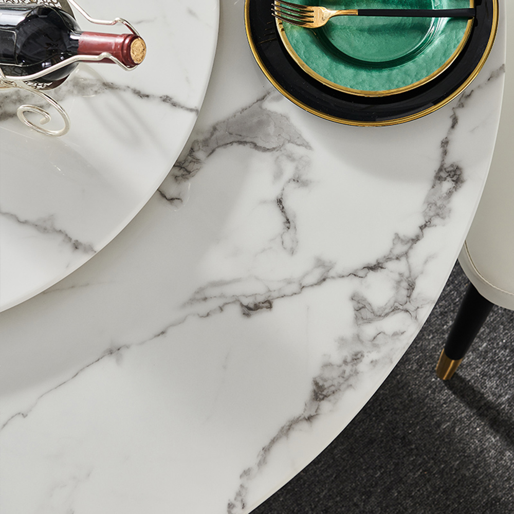 Modern White Round Marble Tabletop Dining Table with Lazy Susan, Black and Gold Leg, Dining Room Table for 6-8, 51"