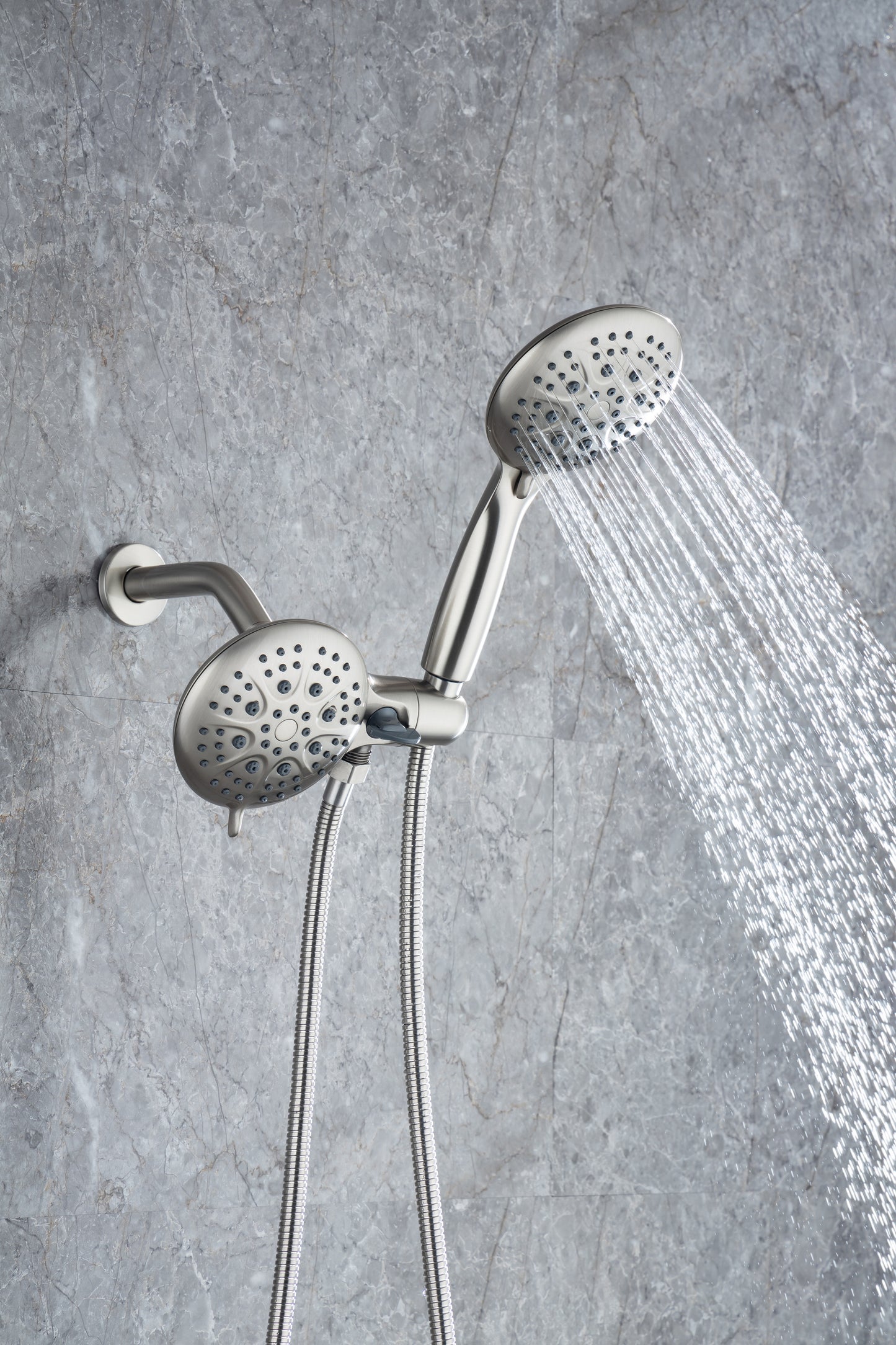 Shower System with Handheld Showerhead & Rain Shower Combo Set. High Pressure 35-Function Dual 2 in 1 Shower Faucet, patented 3-way Water Diverter in All-Brushed Nickel （Valve Include）