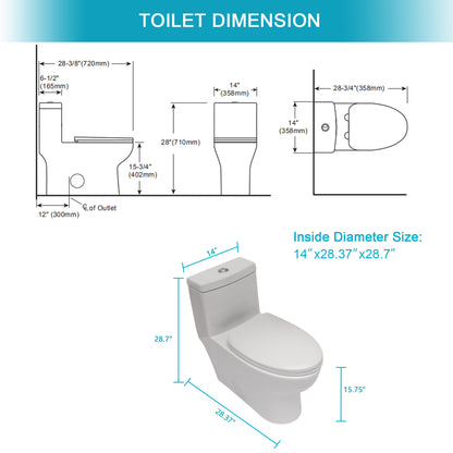 Ceramic One Piece Toilet,Dual Flush with Soft Clsoing Seat