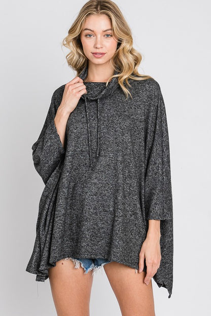 Hacci 2 tone Brushed cowl neck  Poncho