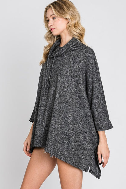 Hacci 2 tone Brushed cowl neck  Poncho