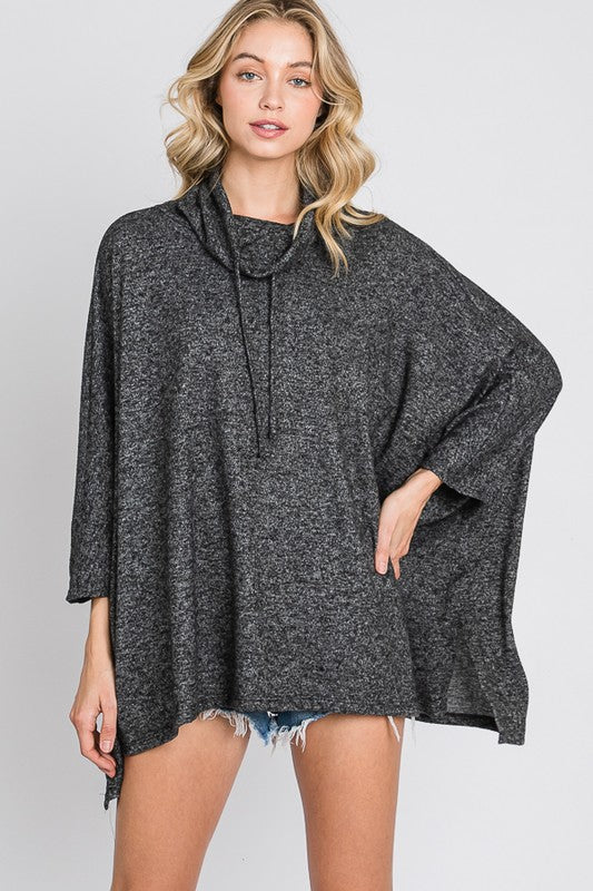 Hacci 2 tone Brushed cowl neck  Poncho