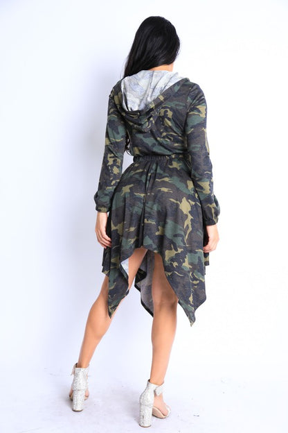 Camoflauge Shark Bite Ruffle Hoodie Dress