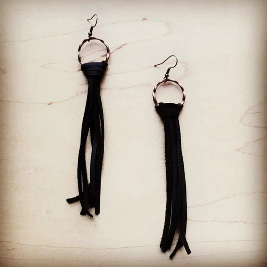 Deer SKin Leather Tassel Earring Black