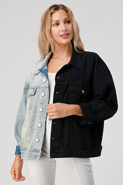 CONTRAST DENIM AND BLACK OVERSIZED JACKET