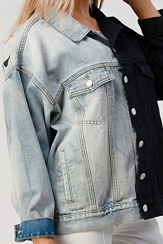 CONTRAST DENIM AND BLACK OVERSIZED JACKET