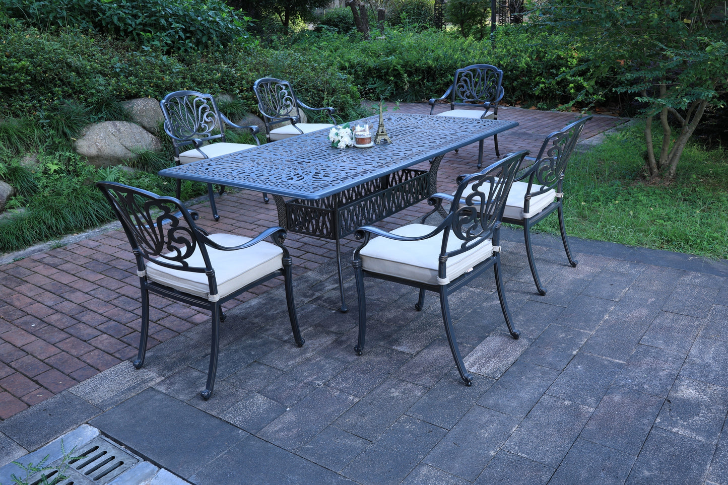 Rectangular 6 - Person 84.2" Long Dining Set with Sunbrella Cushions