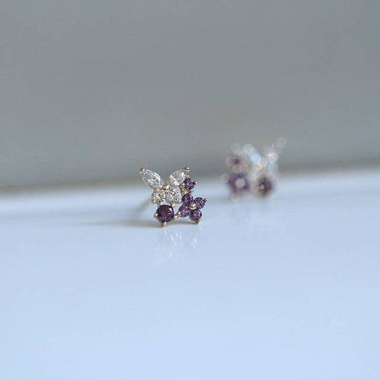 14K Gold Amethyst Butterfly Stud Earring