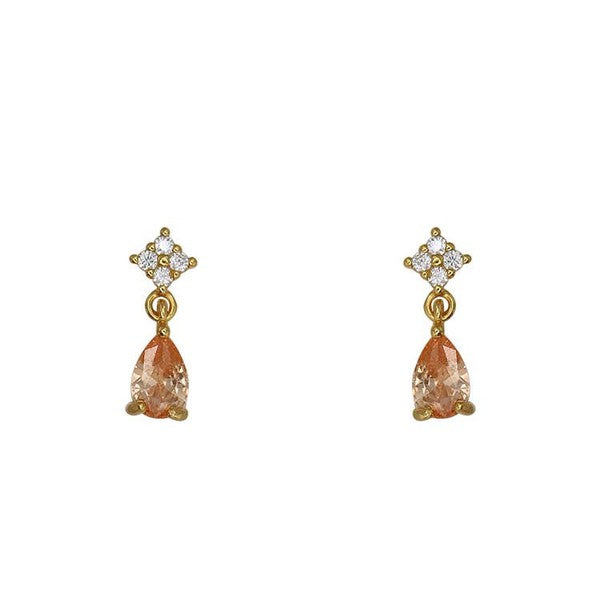 14K Gold Pink Crystal Drop Earring