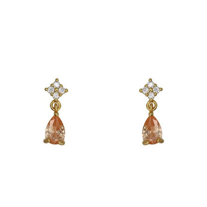 14K Gold Pink Crystal Drop Earring
