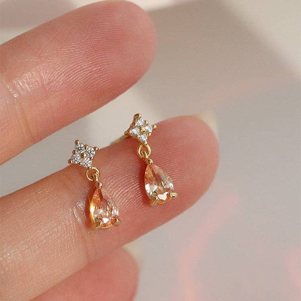 14K Gold Pink Crystal Drop Earring