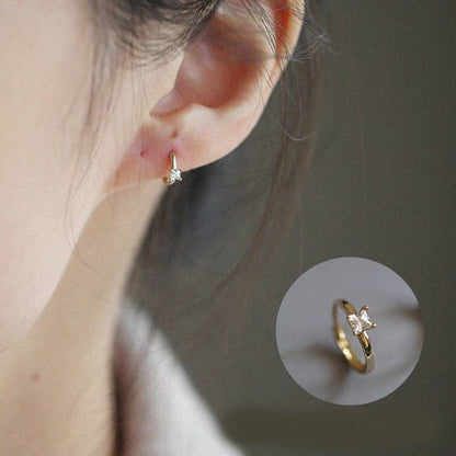 14K Gold Square Zircon Huggie Earring