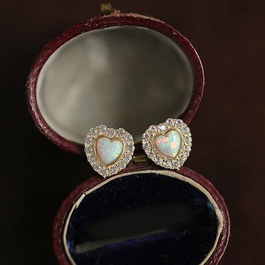 14K Gold Sweet Heart Opal Earring