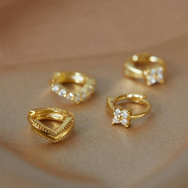 14K Gold Zircon Huggie Earring-A,B type