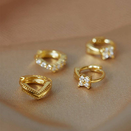 14K Gold Zircon Huggie Earring-C,D type