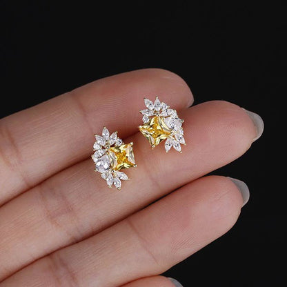 Yellow Crystal Floral Earring