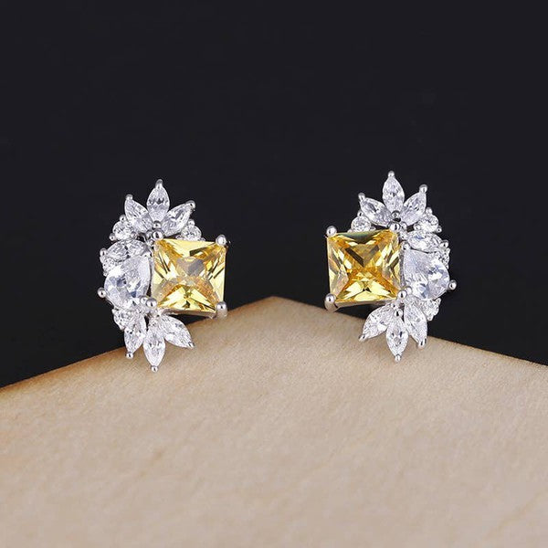 Yellow Crystal Floral Earring