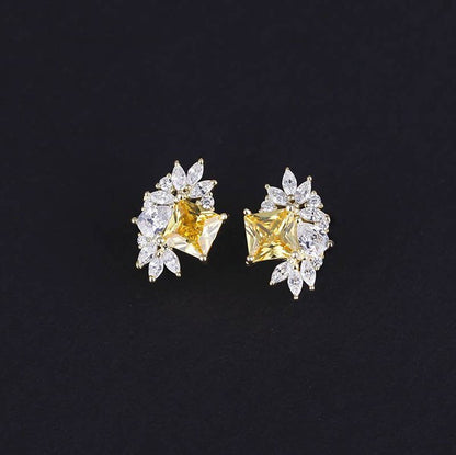 Yellow Crystal Floral Earring