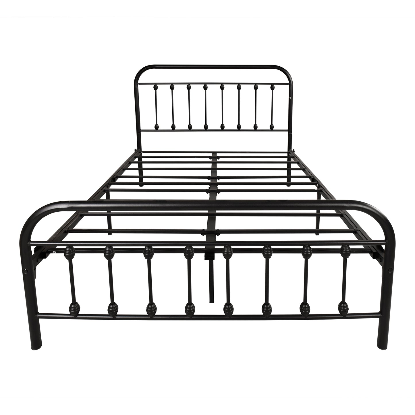 Victorian Vintage Style Platform Metal Bed Frame Foundation Headboard Footboard Heavy Duty Steel Slats, Full Black