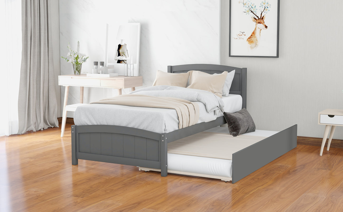 Twin size Platform Bed with Trundle, Gray