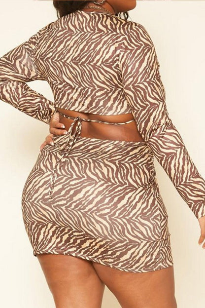 Plus Size Zebra Pattern Cut Out Mini Dress
