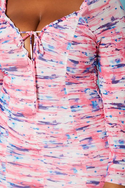 Plus Size Dreamy Tie Dye Ruched Mini Dress