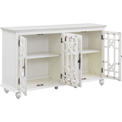 TREXM Sideboard with Adjustable Height Shelves, Metal Handles, and 4 Doors for Living Room, Bedroom, and Hallway (Antique White)