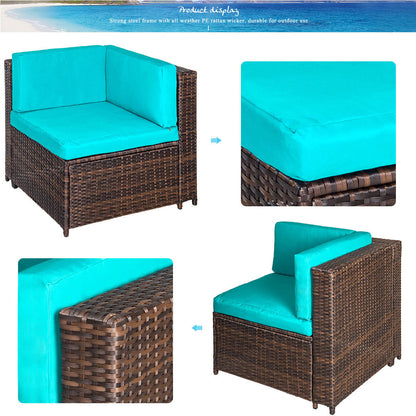 TOPMAX Patio Furniture Set PE Rattan Sectional Garden Furniture Corner Sofa Set (7 Pieces, Blue)