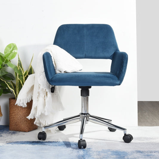 Velvet Upholstered Adjustable Swivel Office Chair, BLUE