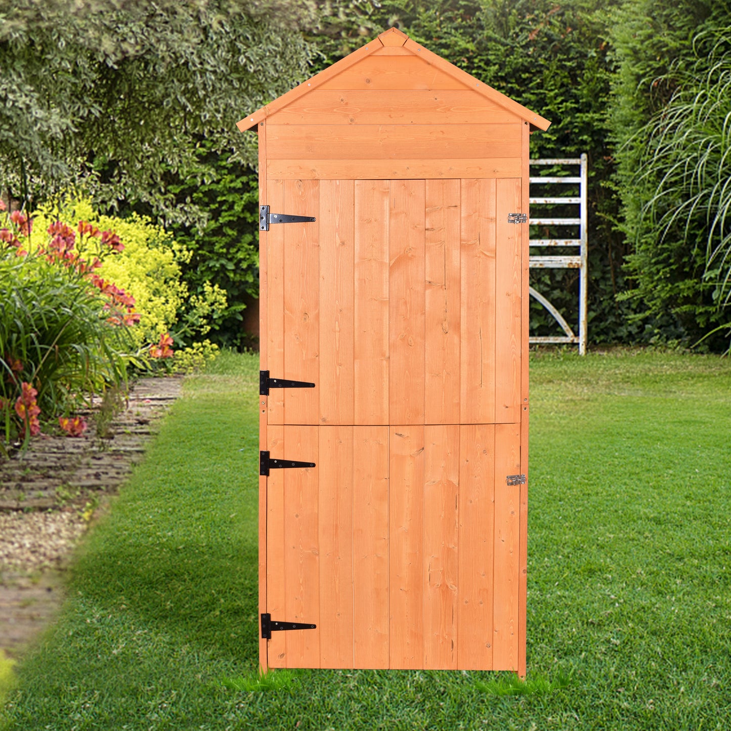 Outdoor Storage Shed - Wood Garden Storage Cabinet - Waterproof Tool Storage Cabinet with Lockable Doors for Garden, Patio, Backyard, Backyard, Patio, Lawn, Meadow, Farmland