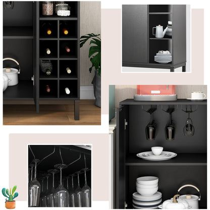 K&K Sideboards and Buffets With Storage Coffee Bar Cabinet Wine Racks Storage Server Dining Room Console 34 Inch（Black）