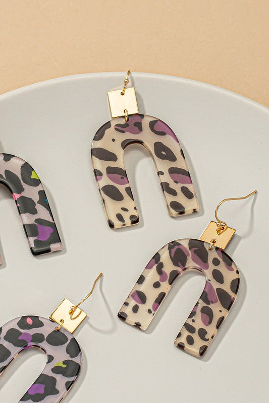 Animal print arch drop earrings