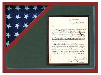 Oak Shadow box to hold a 3’X5’ flag with 8.5'x11' certificate. by The Military Gift Store